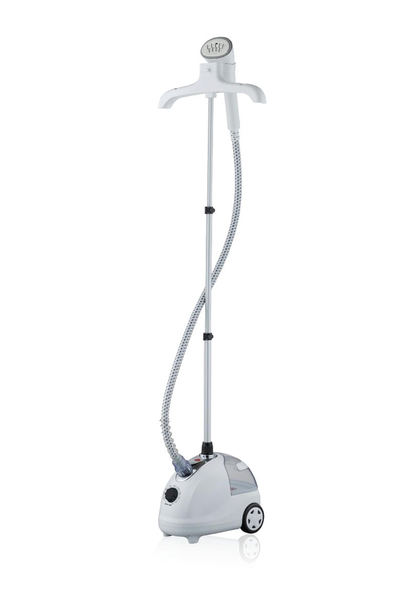 جرين ليون جهاز بخار الملابس 2000 واط محمول للاستخدام المنزلي، مكواة بخار عملية بسعة 1.8 لتر، جهاز بخار قائم مع علاقة قابلة للتعديل من حيث الارتفاع، جهاز بخار تسخين سريع للأنسجة لإزالة التجاعيد / الطيات - أبيض - Image 1